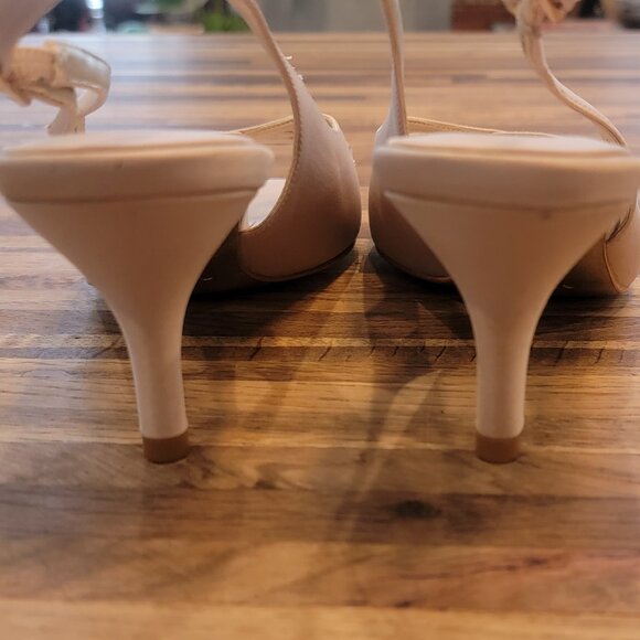 Nina Ricci Cream Satin Slingback Sandals w Rhinestone Accent Open Toe - Picture 9 of 15